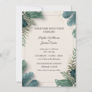 Teal Green Tropical Botanical Wedding Invitation