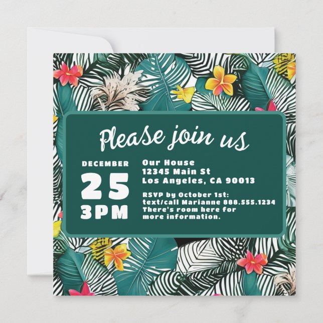 Teal Green Tropical Jungle Destination Wedding Save The Date (Back)