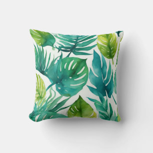 Teal Green Tropical Leaves Palm Fronds Leaf Cushion