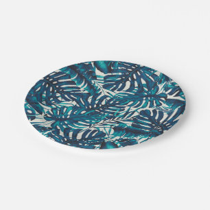 Teal Green Tropical Palm Leaves Summer Wedding Paper Plate