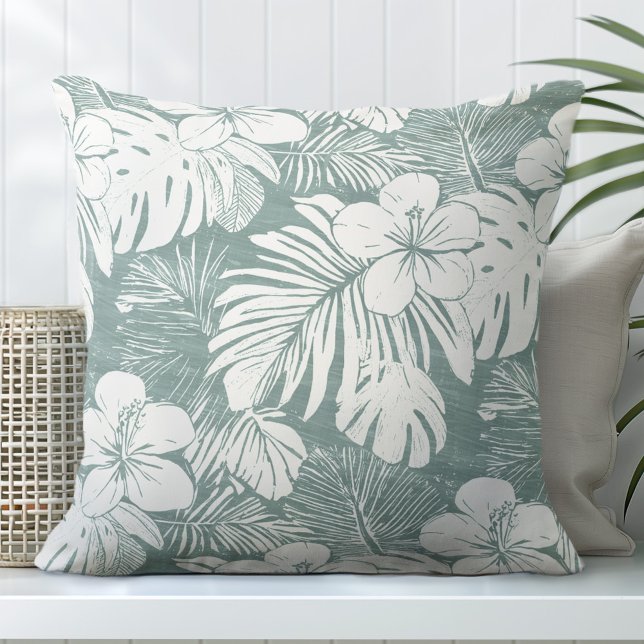 Teal Green Tropical Throw Pillow (Creator Uploaded)