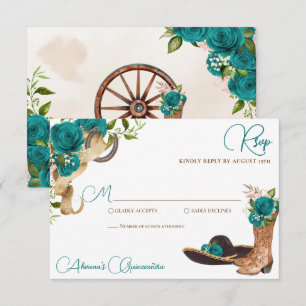 Teal Green Turquoise Charro Western Quinceanera RSVP Card
