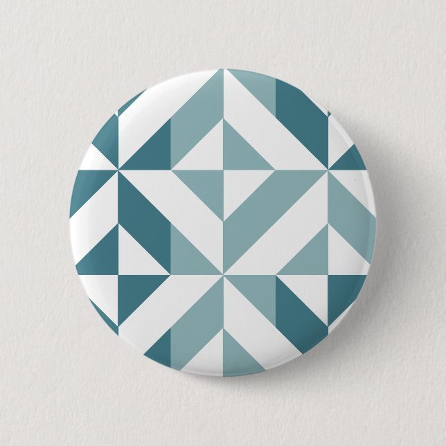 Teal Green Two Tone Geometric ZigZag 6 Cm Round Badge (Front)