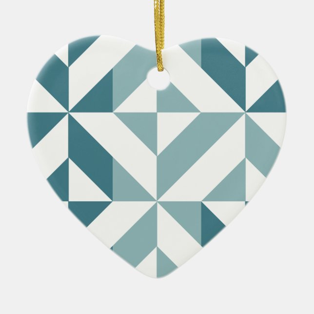 Teal Green Two Tone Geometric ZigZag Ceramic Tree Decoration (Front)
