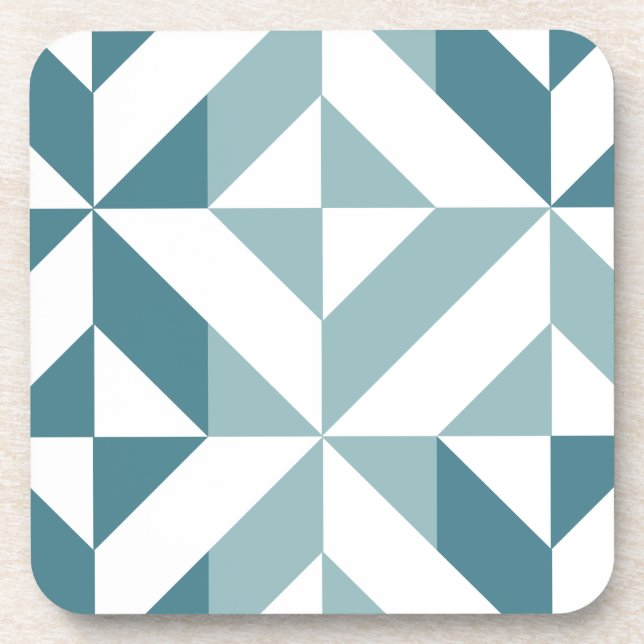 Teal Green Two Tone Geometric ZigZag Coaster (Front)