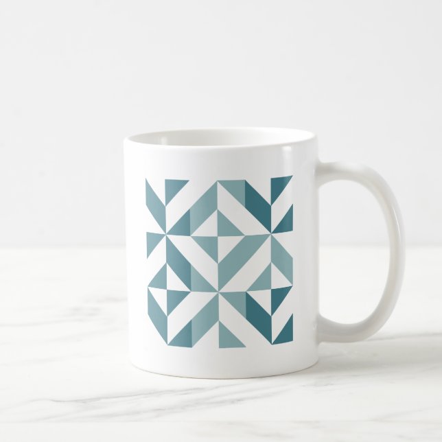 Teal Green Two Tone Geometric ZigZag Coffee Mug (Right)