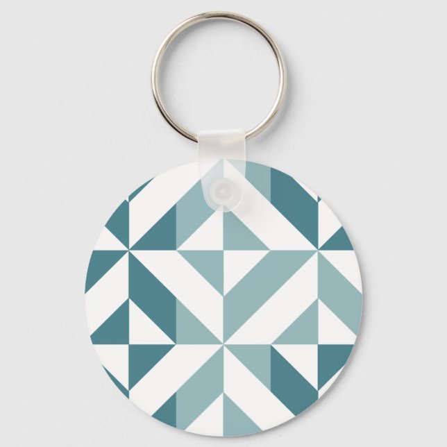 Teal Green Two Tone Geometric ZigZag Key Ring (Front)