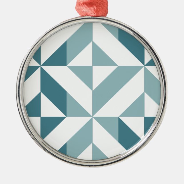 Teal Green Two Tone Geometric ZigZag Metal Tree Decoration (Front)