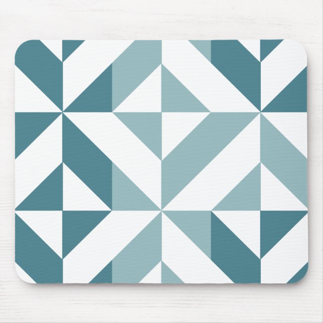Teal Green Two Tone Geometric ZigZag Mouse Mat (Front)