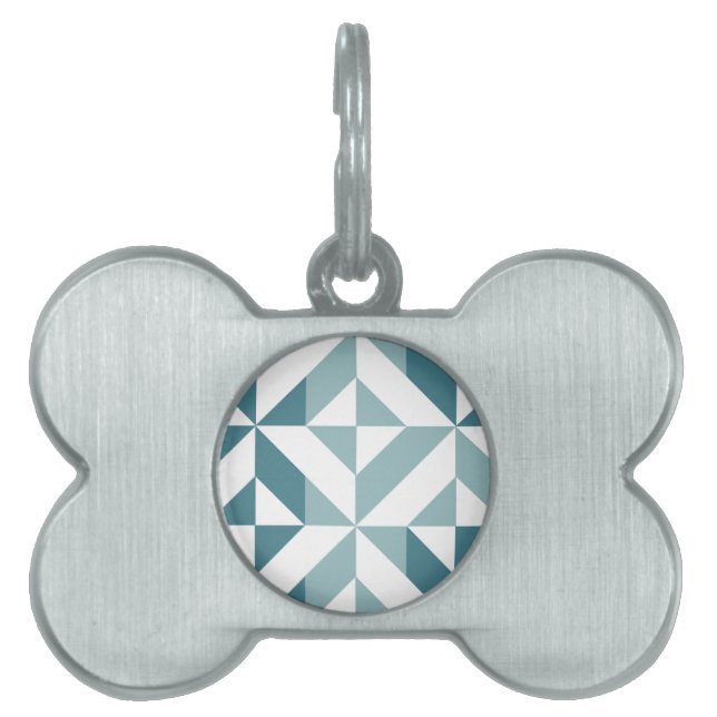 Teal Green Two Tone Geometric ZigZag Pet ID Tag (Front)