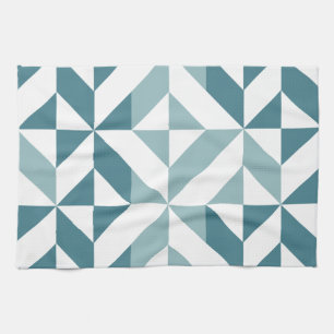 Teal Green Two Tone Geometric ZigZag Tea Towel