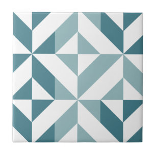 Teal Green Two Tone Geometric ZigZag Tile