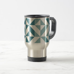 Teal Green Two Tone Geometric ZigZag Travel Mug