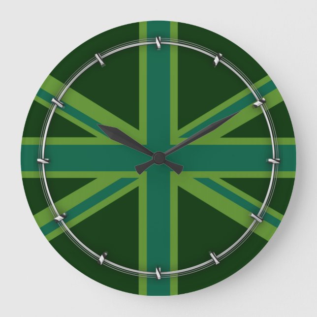 Teal Green UK Union Jack Decor Large Clock (Front)