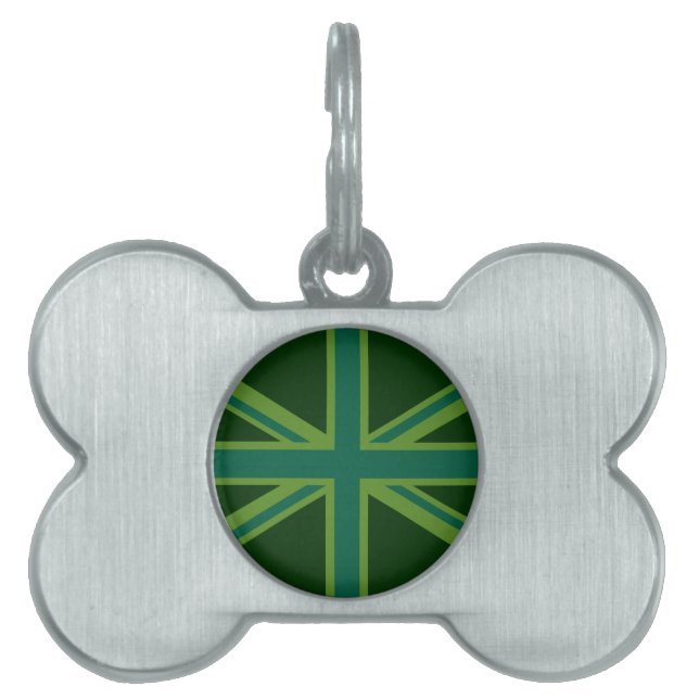 Teal Green UK Union Jack Decor Pet ID Tag (Front)