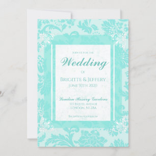 Teal green vintage damask print invitation