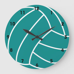Teal Green Volleyball Large Clock