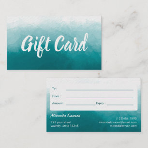 Teal Green Watercolor background Gift Certificate