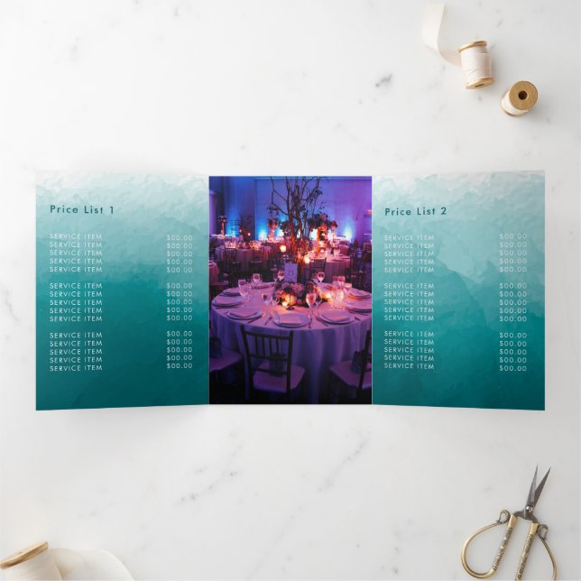 Teal Green Watercolor background  Tri-Fold Card (Inside)