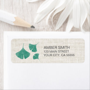 Teal Green Watercolor Ginkgo Leaf Trio Linen Look