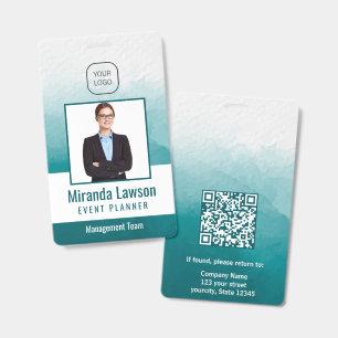 Teal Green Watercolor Professional office ID Badge