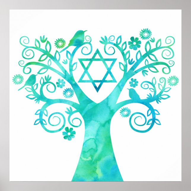 Teal Green Watercolor Tree of Life (CUSTOM 24x24) Poster (Front)