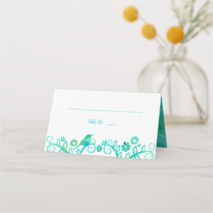Teal Green Watercolor Tree of Life Folded Place Card