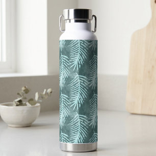 Teal Green Watercolor Tropical Botanical Leaf Water Bottle