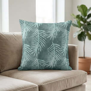 Teal Green Watercolor Tropical Leaf Cushion