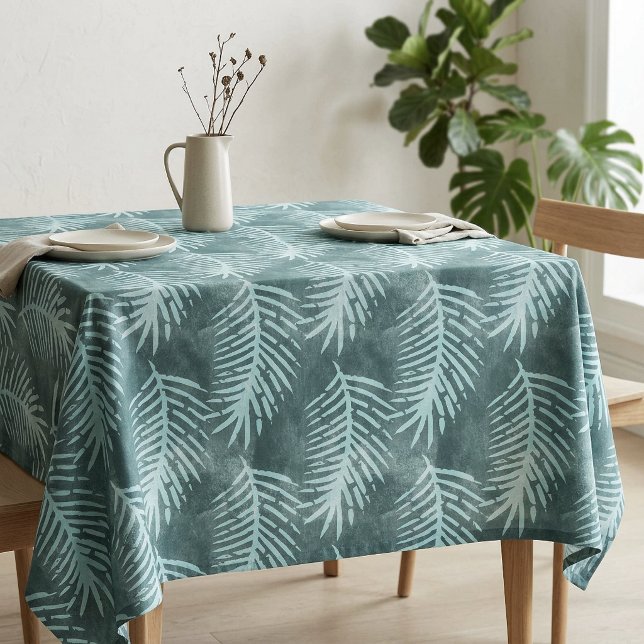 Teal Green Watercolor Tropical Leaf Tablecloth (Teal Green Watercolor Tropical Leaf Tablecloth)