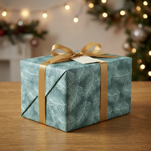 Teal Green Watercolor Tropical Leaf Wrapping Paper