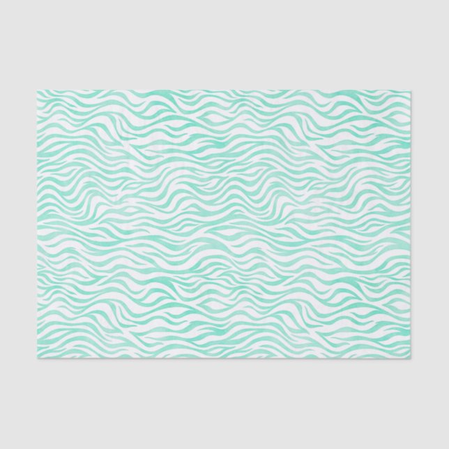 Teal Green Watercolor Zebra Print Tissue Paper (Front)