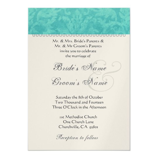 Teal Green Wedding Damask Champagne Metallic Paper Card