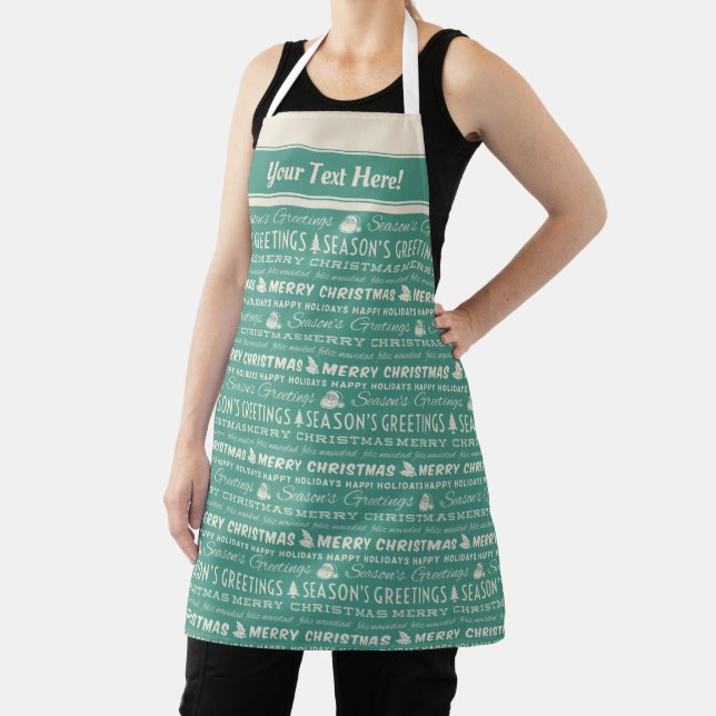 Teal Green White Merry Christmas Retro Typography Apron (Insitu)