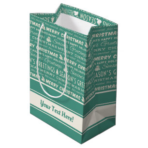 Teal Green White Merry Christmas Retro Typography Medium Gift Bag