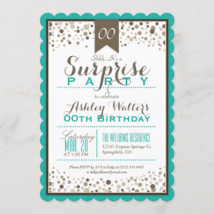 Teal Green, White, Taupe Surprise Party Invitation