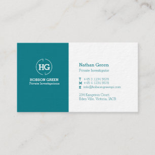 Teal green white two letter logo business card