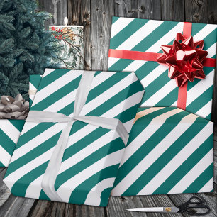 Teal Green Wide Stripe Holiday Wrapping Paper