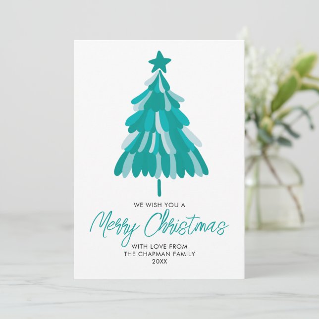 Teal Green Winter Christmas Tree Holiday Card (Standing Front)