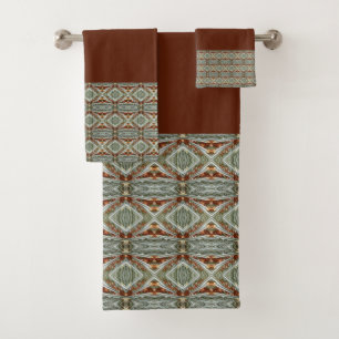 Teal Green With Dark Brown Bath Towel Set