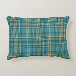 Teal Green Yellow Beige Plaid Tartan Pattern Decorative Cushion