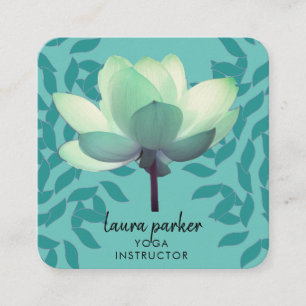 Teal Green Yoga Instructor Lotus Flower Watercolor Square Business Card
