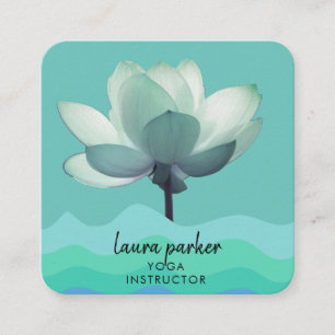 Teal Green Yoga Instructor Lotus Flower Watercolor Square Business Card