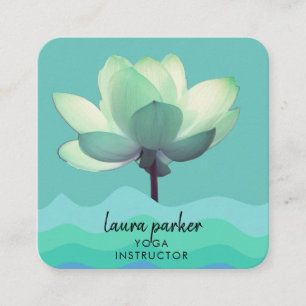 Teal Green Yoga Instructor Lotus Flower Watercolor Square Business Card