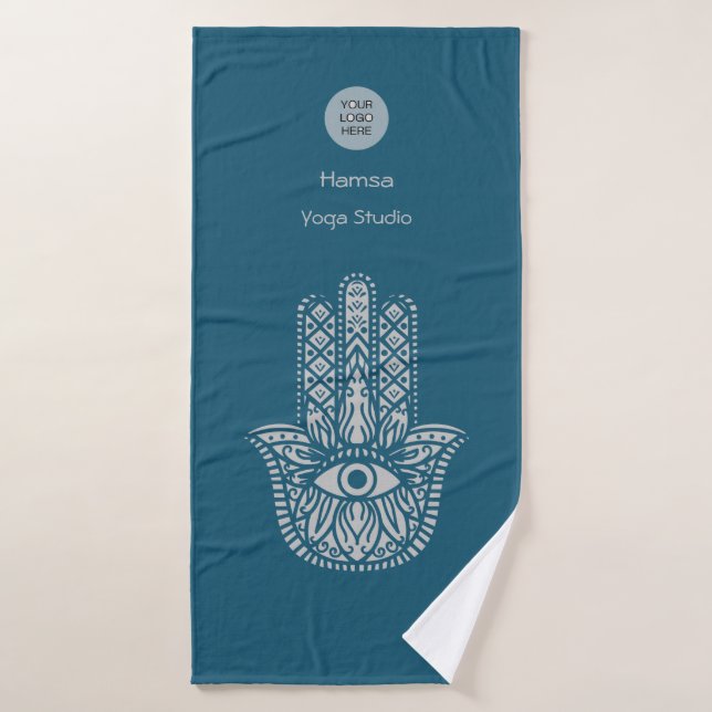 Teal Green Yoga Studio Hamsa Customisable Bath Towel (Bath Towel)