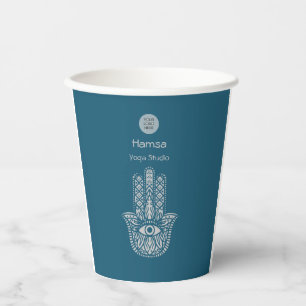 Teal Green Yoga Studio Hamsa Customisable Paper Cups
