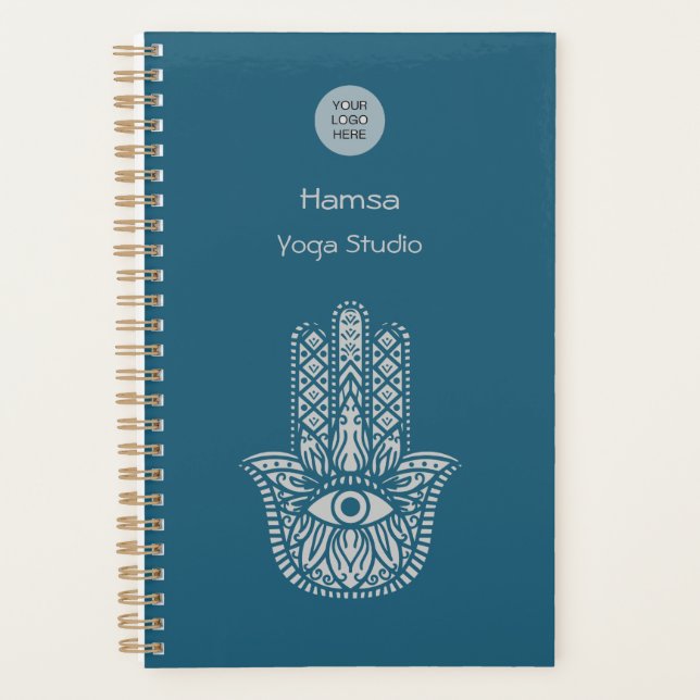 Teal Green Yoga Studio Hamsa Customisable Planner (Front)