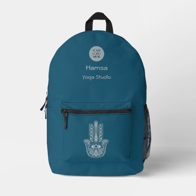 Teal Green Yoga Studio Hamsa Customisable Printed Backpack (Front)