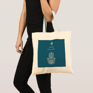 Teal Green Yoga Studio Hamsa Customisable Tote Bag