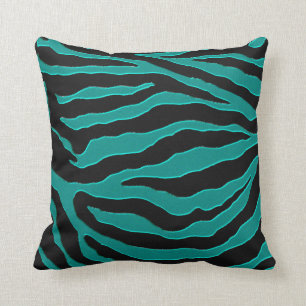 Teal Green Zebra Monogram Animal Print Cushion